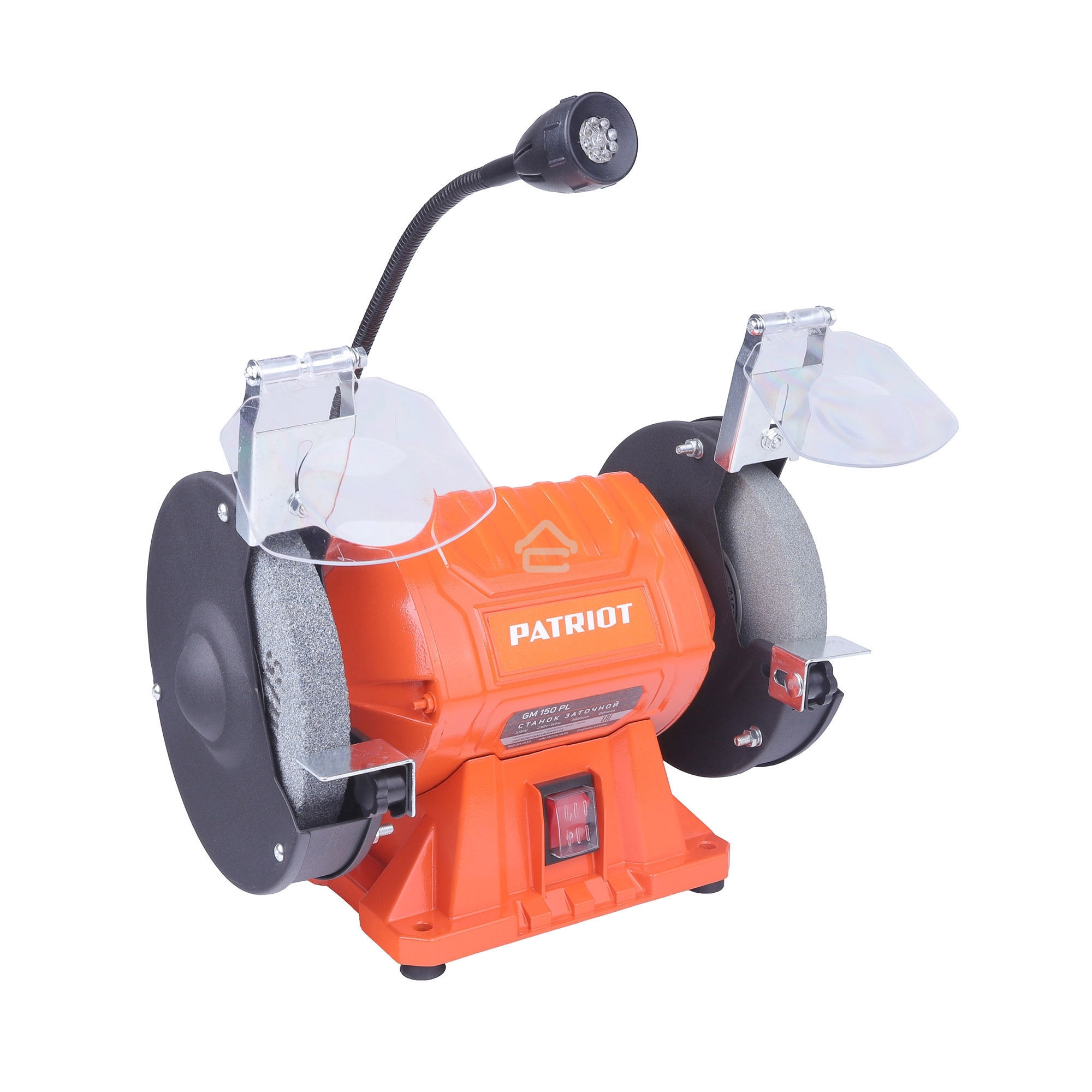 Станок заточной PATRIOT Expert GM 150 PL, подсветка, 375Вт, 2980об/мин,150мм диск, А36/А60 зерн, посадочный 12.7мм, асинхронный, адаптер на круги 32 мм