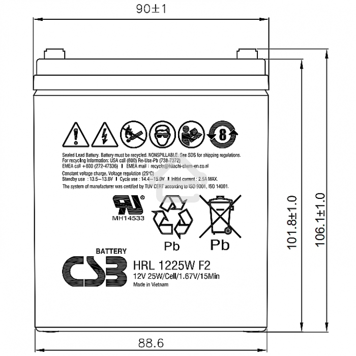 Батарея CSB HRL 1225W (12V 6Ah) F2