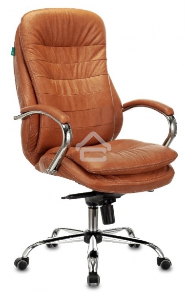 Кресло руководителя Бюрократ T-9950 светло-коричневый Leather Eichel, кожа, крестов. металл хром