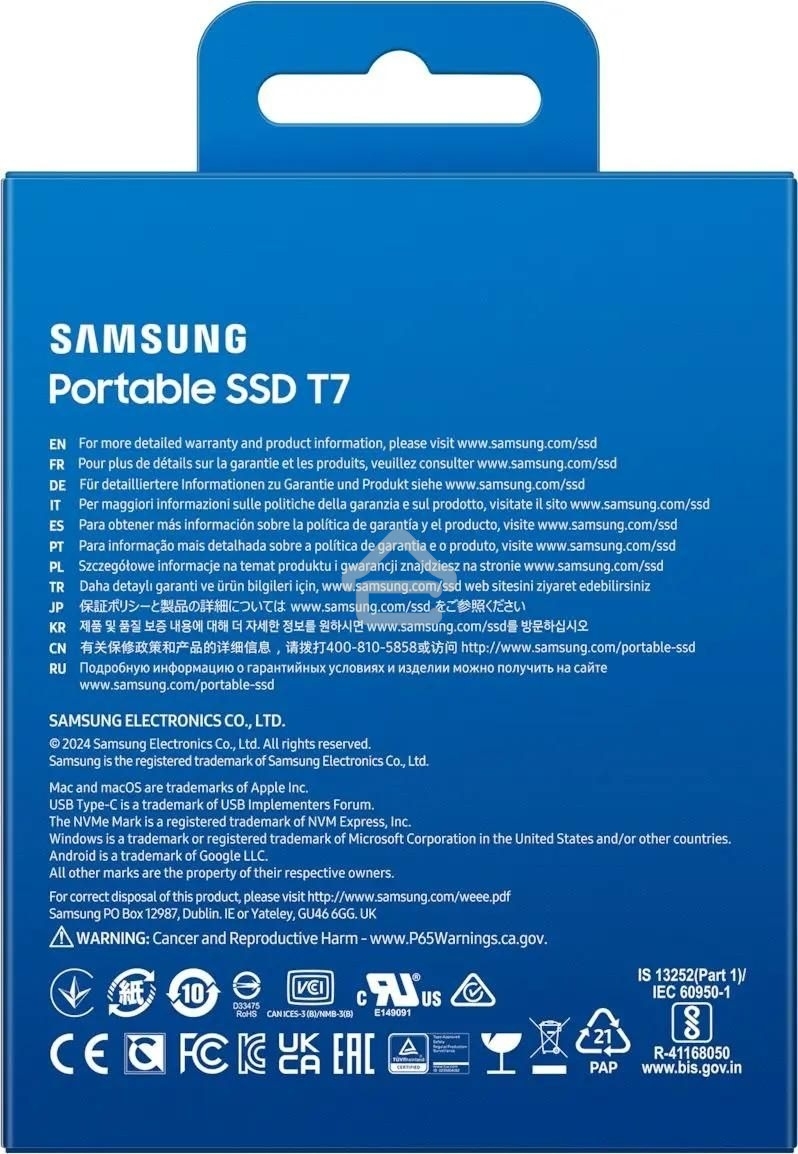 Внешний SSD Samsung T7 Shield, 4TB, USB 3.2 Gen 2 Type-C, R/W 1050/1000, черный