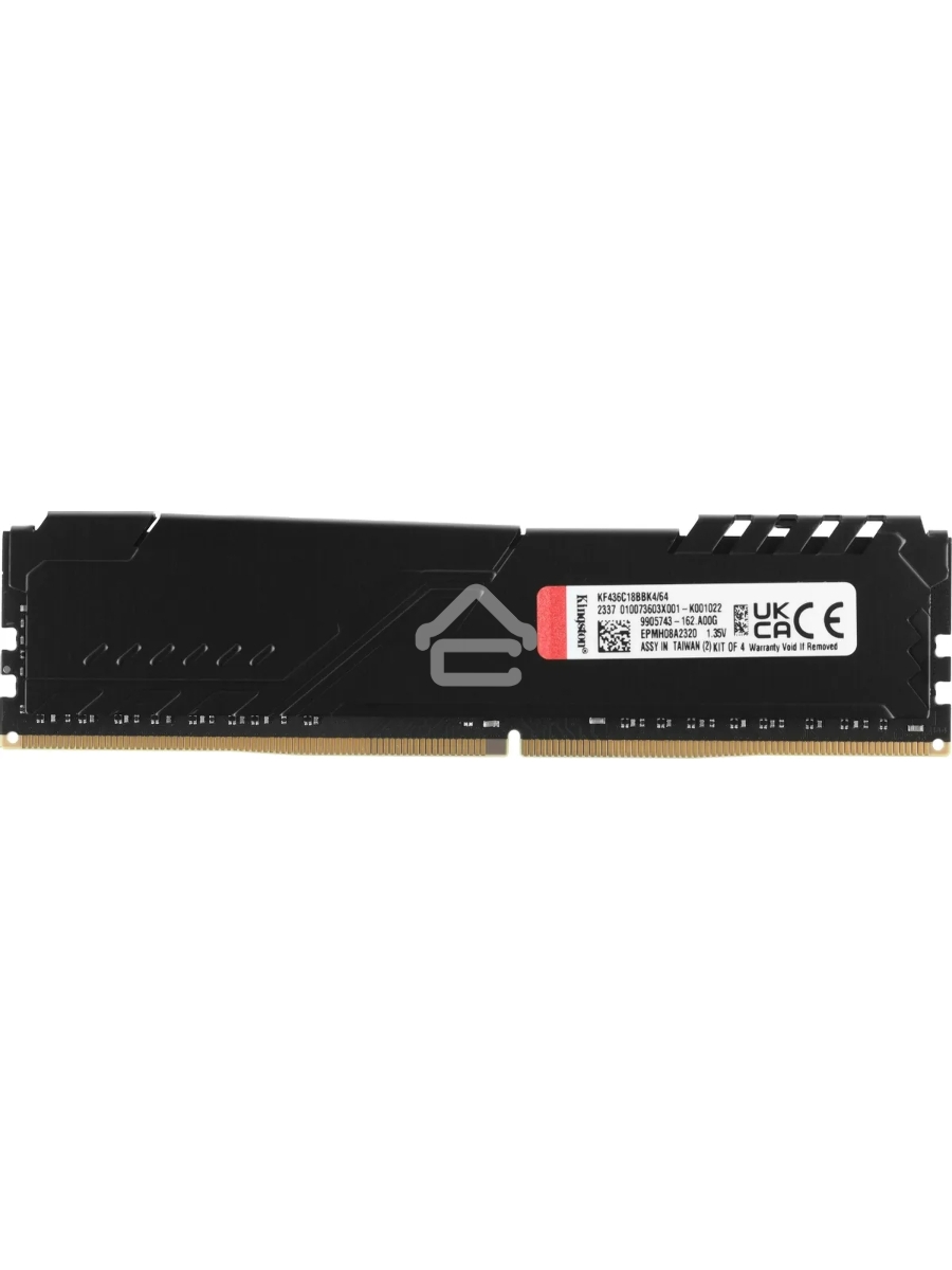 Оперативная память Kingston Fury Beast, DDR4, 64GB (4x16GB), 3600MHz, CL18, DIMM, радиатор, чёрный
