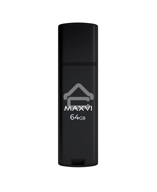 Флешка USB R/W Maxvi MP2 64GB USB 2.0 black, монолит с колпачком, ABS пластик + металл