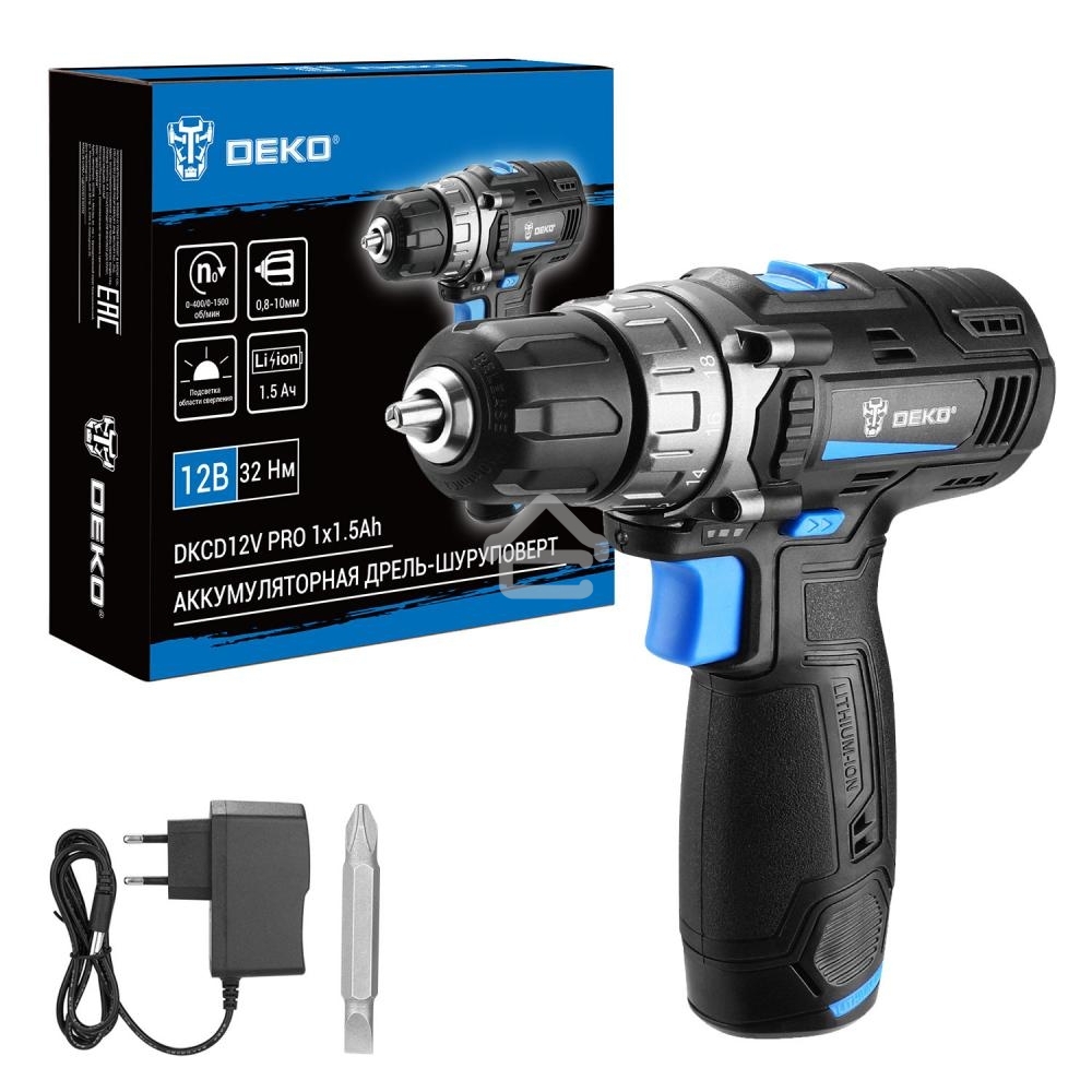 Аккумуляторная дрель-шуруповерт DEKO DKCD12V PRO, 12В, 1x1.5Ач