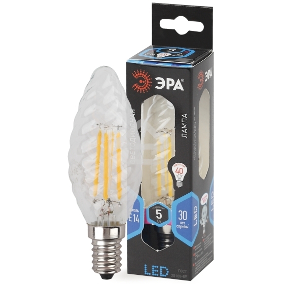 Лампа светодиодная ЭРА Б0027936 F-LED BTW-5W-840-E14 свеча витая, филамент