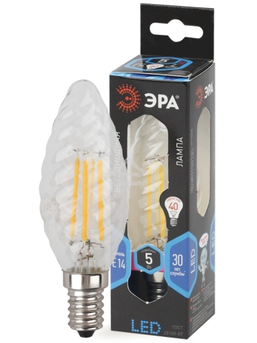 Лампа светодиодная ЭРА Б0027936 F-LED BTW-5W-840-E14 свеча витая, филамент
