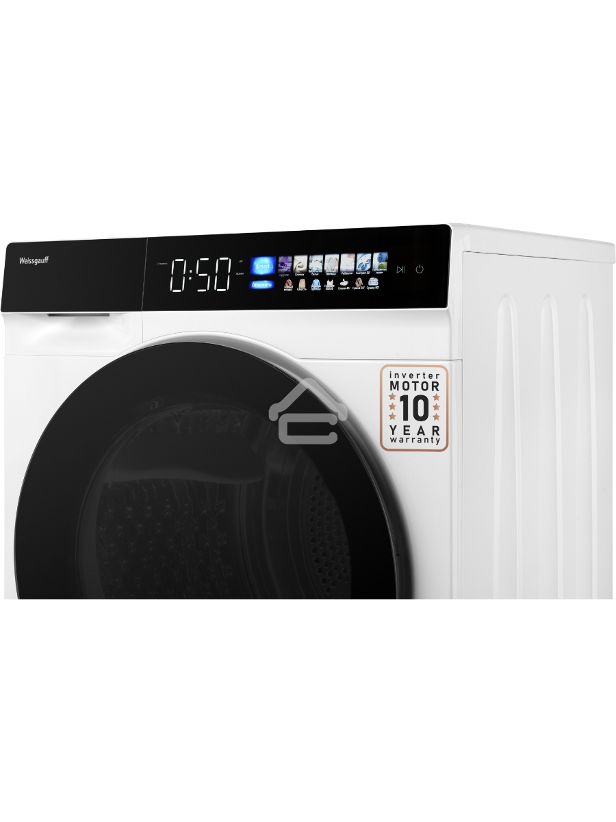 Сушильная машина Weissgauff WD 999 Heat Pump Full Touch белый/черный, 10 кг, сушка - тепловой насос, программ - 16, 60 x 85 x 62 см