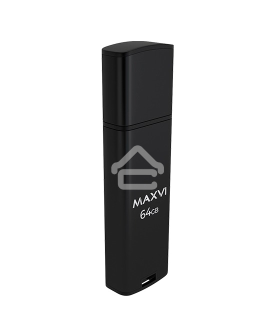 Флешка USB R/W Maxvi MP2 64GB USB 2.0 black, монолит с колпачком, ABS пластик + металл