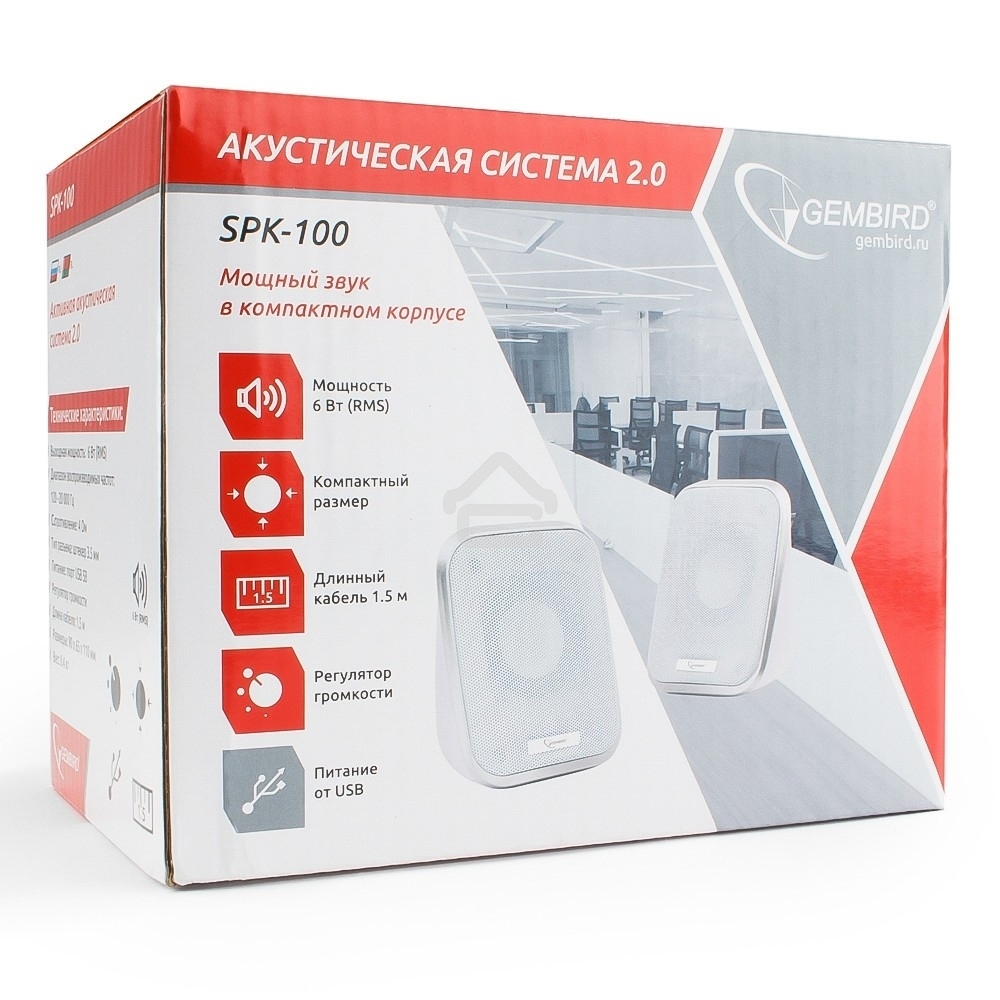 Акустическая система 2.0 Gembird SPK-100-W, белый, 6 Вт, регулятор громкости, USB-питание