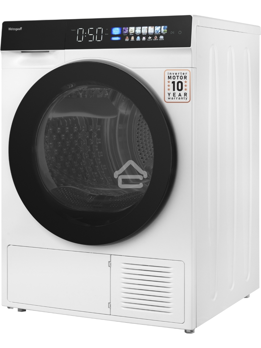 Сушильная машина Weissgauff WD 999 Heat Pump Full Touch белый/черный, 10 кг, сушка - тепловой насос, программ - 16, 60 x 85 x 62 см