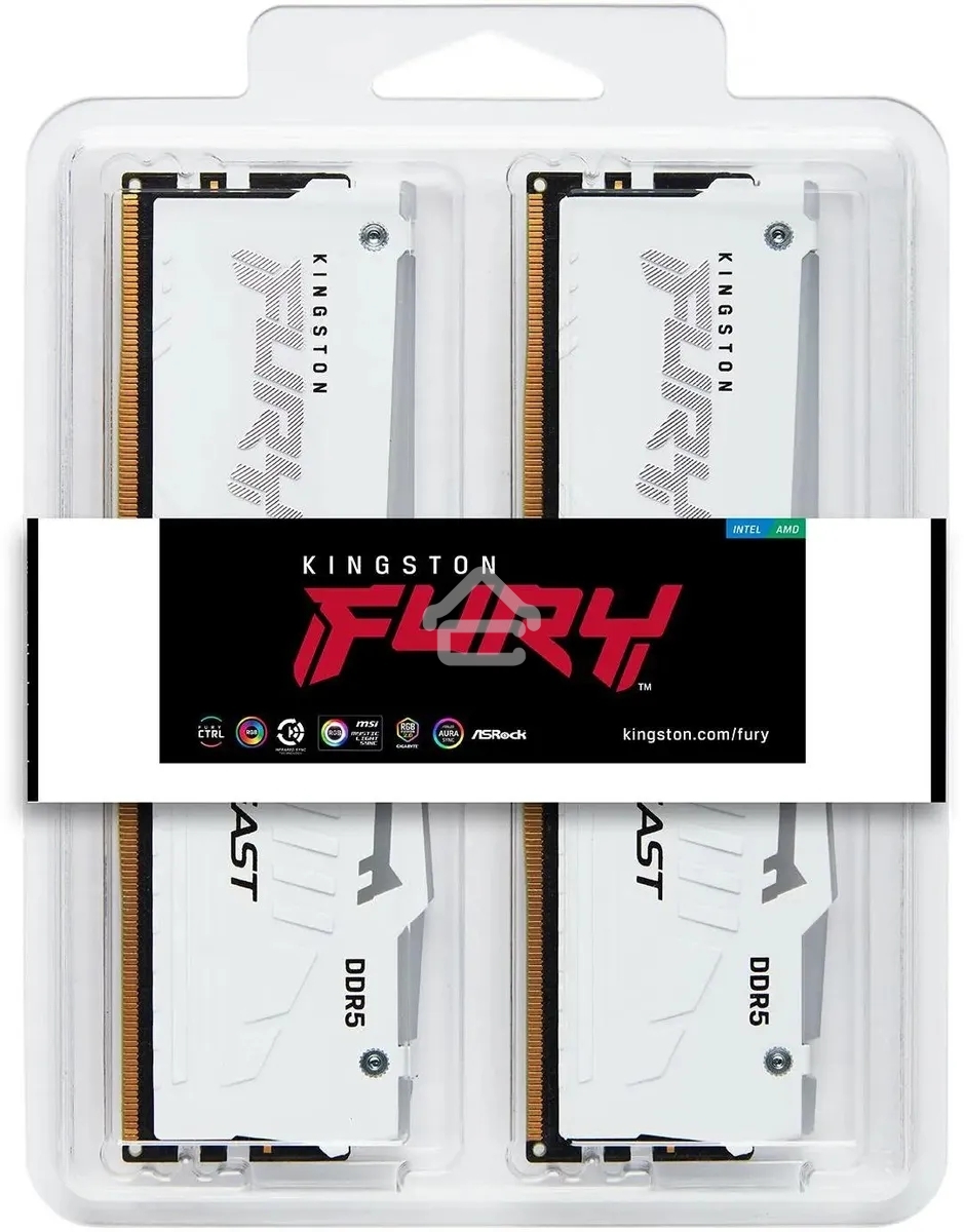 Оперативная память Kingston Fury Beast White RGb, DDR5, 64Gb (2x32Gb), 6000MHz, CL36, DIMM, с радиаторами, RGb, белый