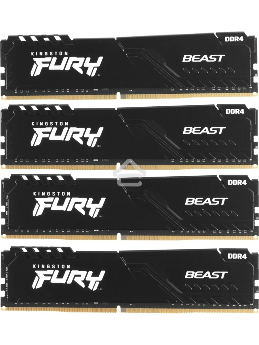 Оперативная память Kingston Fury Beast, DDR4, 64GB (4x16GB), 3600MHz, CL18, DIMM, радиатор, чёрный