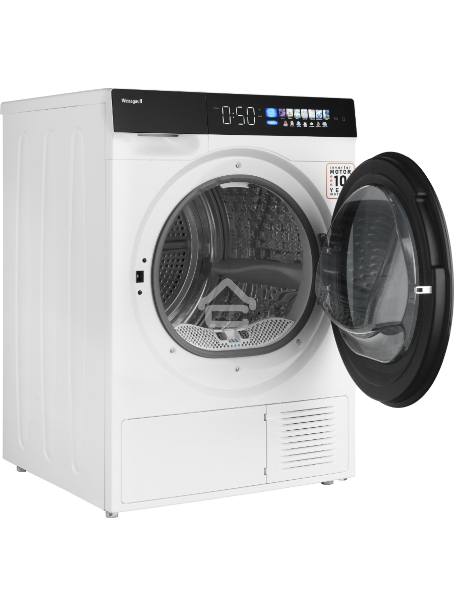 Сушильная машина Weissgauff WD 999 Heat Pump Full Touch белый/черный, 10 кг, сушка - тепловой насос, программ - 16, 60 x 85 x 62 см
