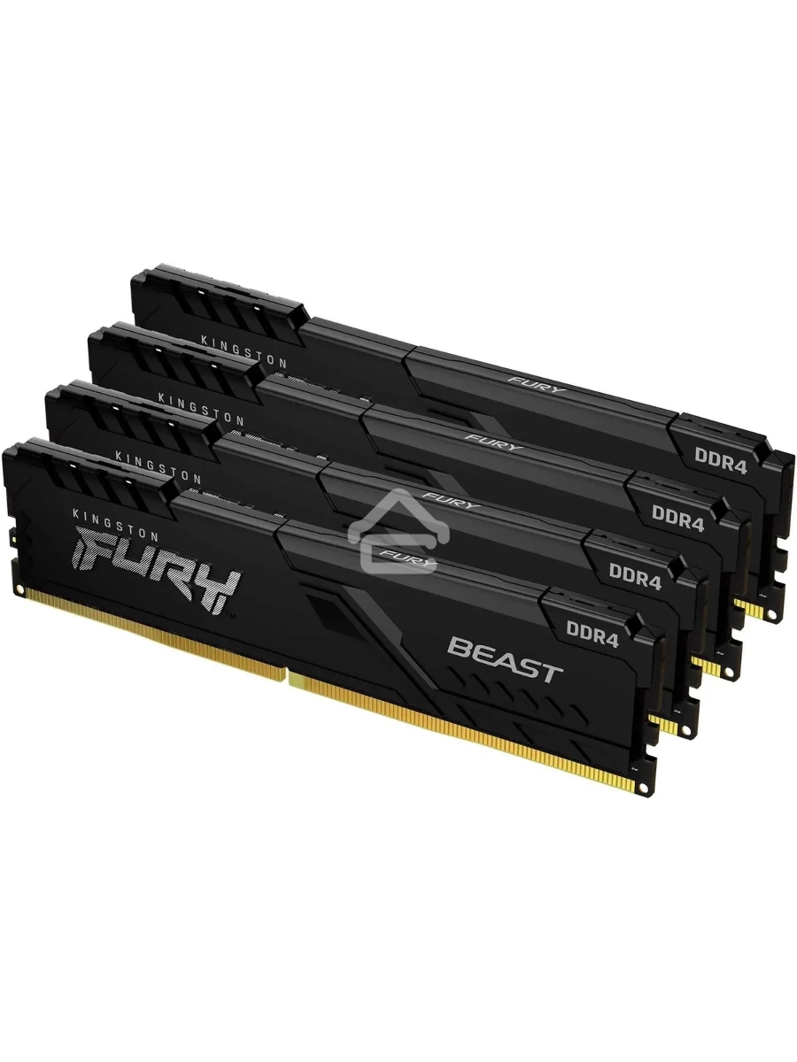 Оперативная память Kingston Fury Beast, DDR4, 64GB (4x16GB), 3600MHz, CL18, DIMM, радиатор, чёрный