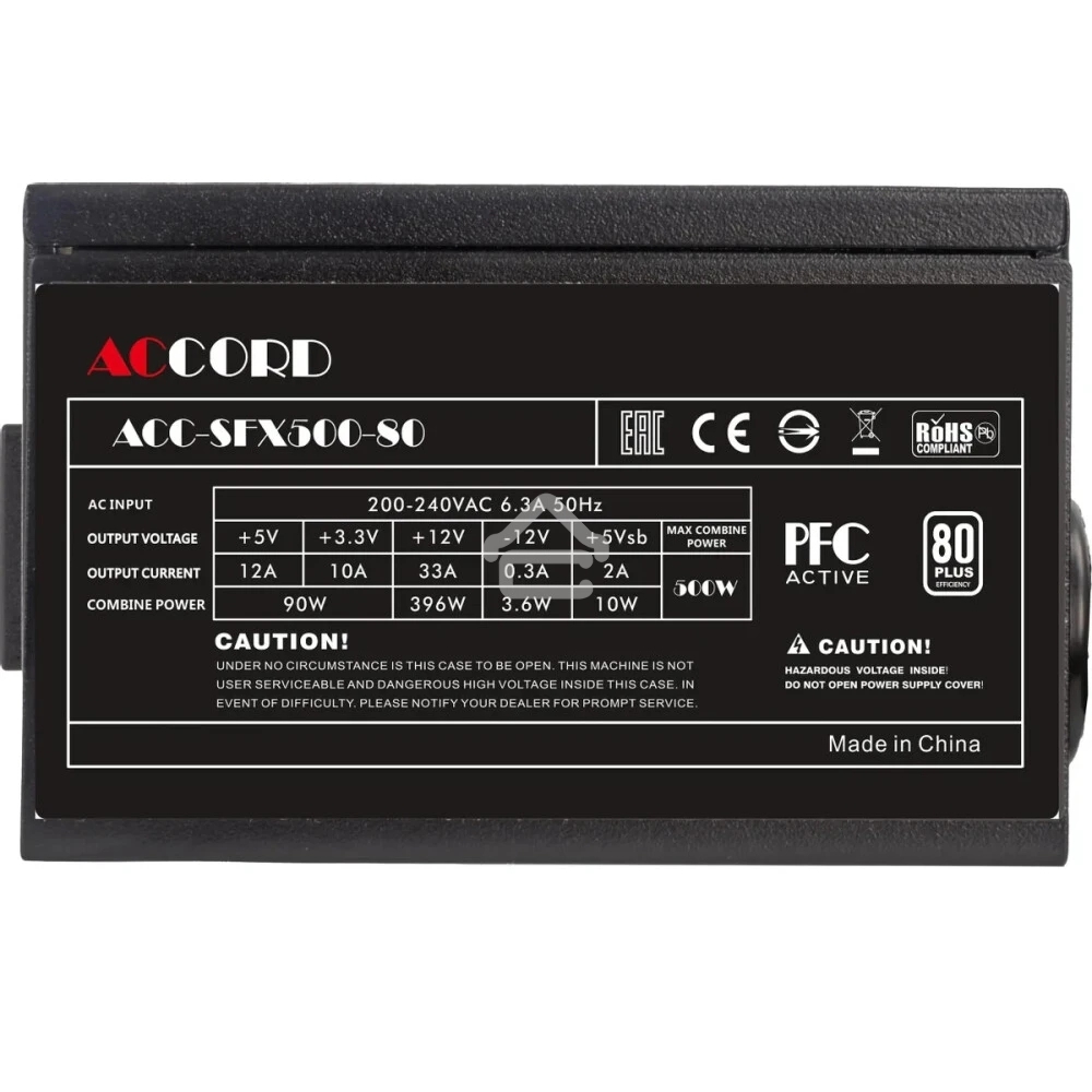 Блок питания Accord ACC-SFX500-80 SFX, 500Вт, 80мм, черный