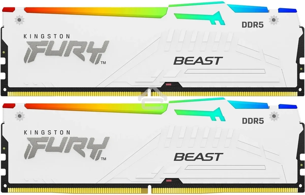 Оперативная память Kingston Fury Beast White RGb, DDR5, 64Gb (2x32Gb), 6000MHz, CL36, DIMM, с радиаторами, RGb, белый