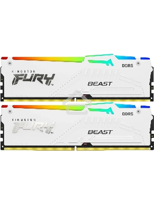 Оперативная память Kingston Fury Beast White RGB, DDR5, 64GB (2x32GB), 6000MHz, CL36, с радиаторами, RGB, белый
