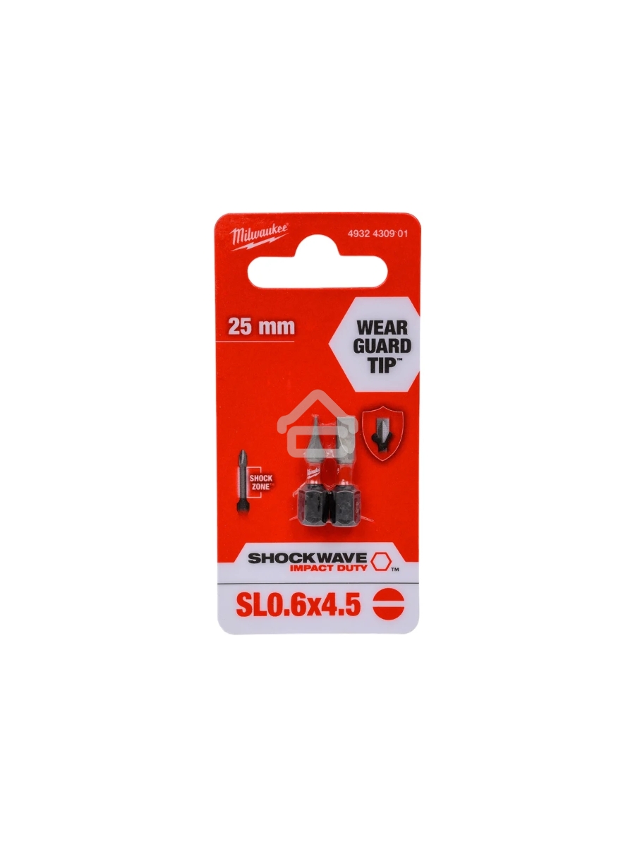 Бита Milwaukee Shockwave SL0.6x4.5 25мм 2шт (4932430901)