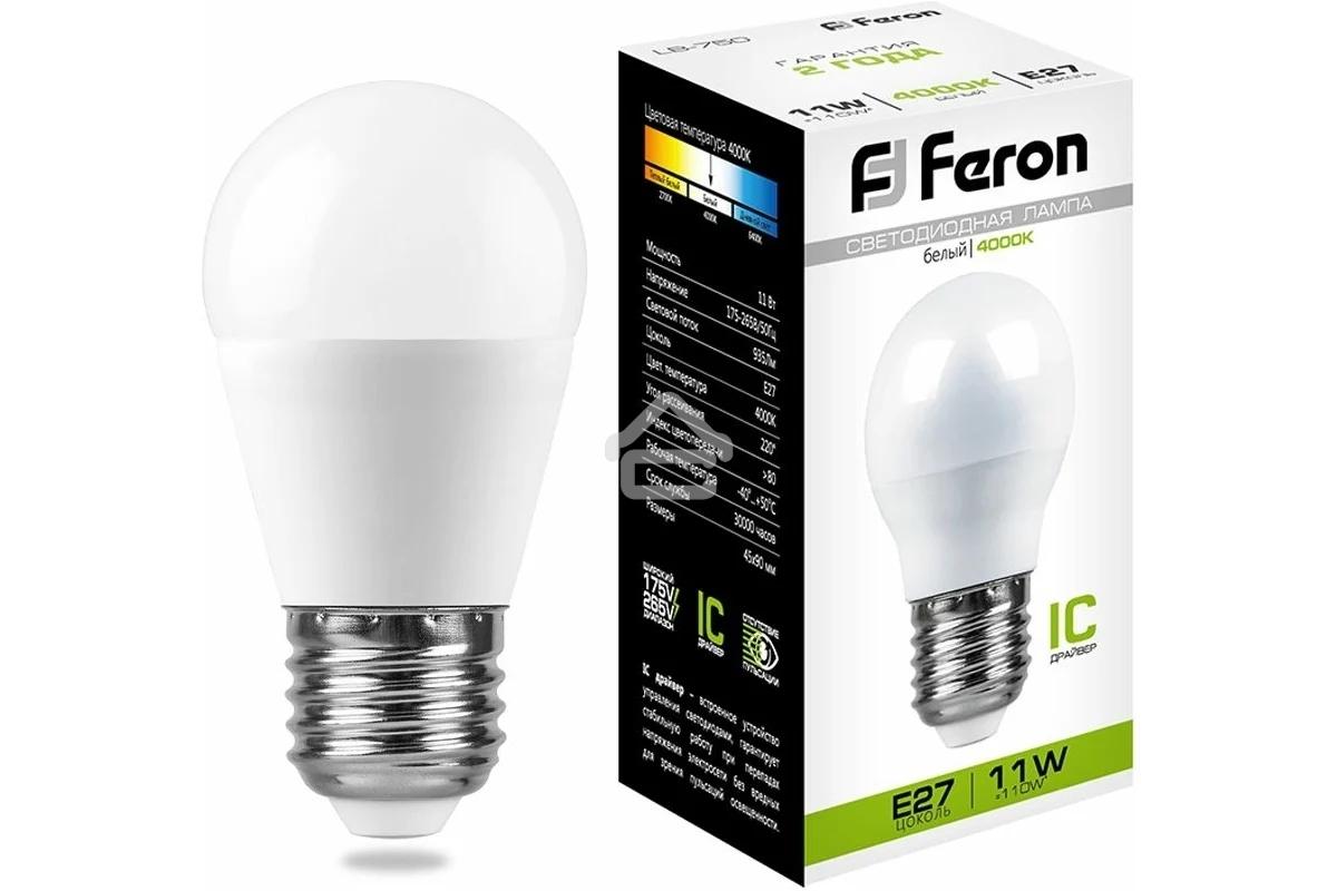Лампа светодиодная Feron LB-750 11W 230V E27 4000K G45