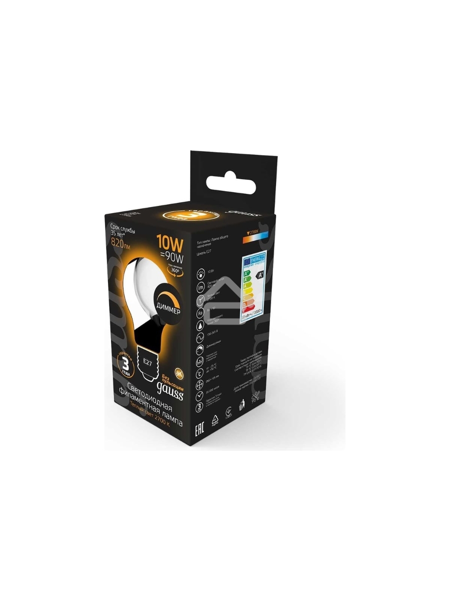 Светодиодная лампа LED GAUSS 102202110-D Filament A60 OPAL dimmable E27 10W 820lm 2700К 1/10/40