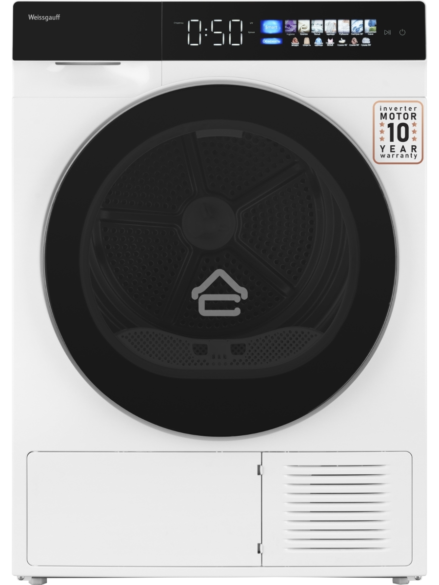 Сушильная машина Weissgauff WD 999 Heat Pump Full Touch белый/черный, 10 кг, сушка - тепловой насос, программ - 16, 60 x 85 x 62 см