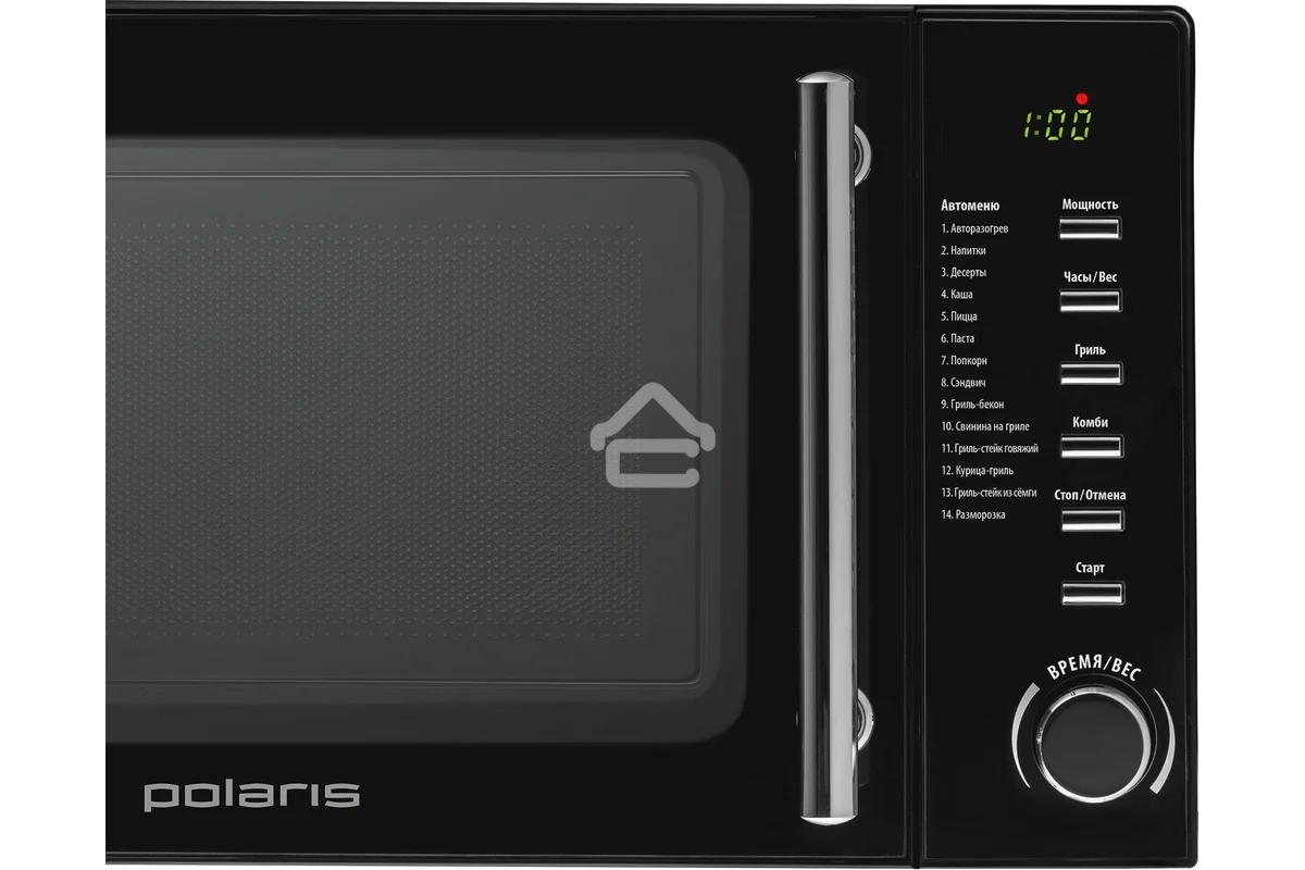 Микроволновая печь Polaris PMO 2002DG RUS черный, 20 л, 700 Вт, переключатели - поворотный механизм/кнопки