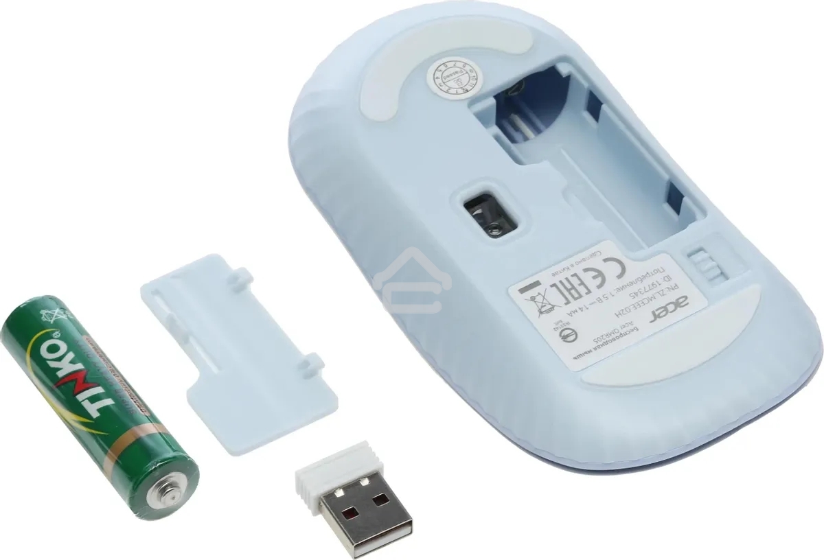 Мышь беспроводная Acer OMR205 белый/голубой, 1200 dpi, радиоканал, USB, кнопки - 3