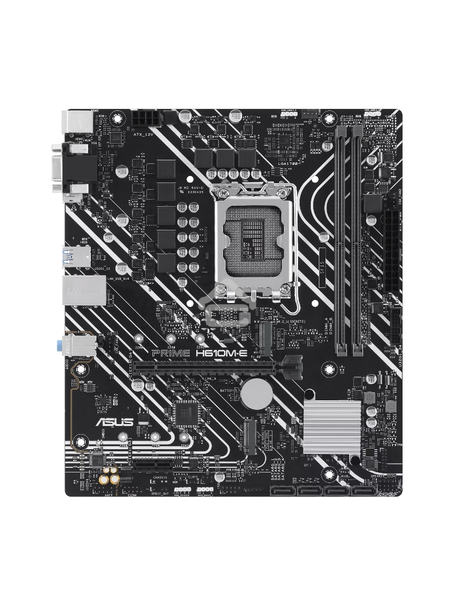 Материнская плата ASUS PRIME H610M-E-CSM, LGA 1700, Intel H610, 2xDDR5, 4xSATA, 2xM.2 PCIe 3.0 (x2, x4), 1xPCIe 4.0 x16, 1xPCIe x1, 1xHDMI, 1xDP, 1xVGA, 2xUSB-A 2.0, 2xUSB-A 3.2 Gen 1, 1x 1Gb LAN, 3x3.5 мм, 7.1, mATX