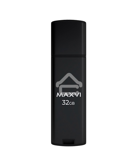 Флешка USB R/W Maxvi MP2 32GB USB 2.0 black, монолит с колпачком, ABS пластик + металл