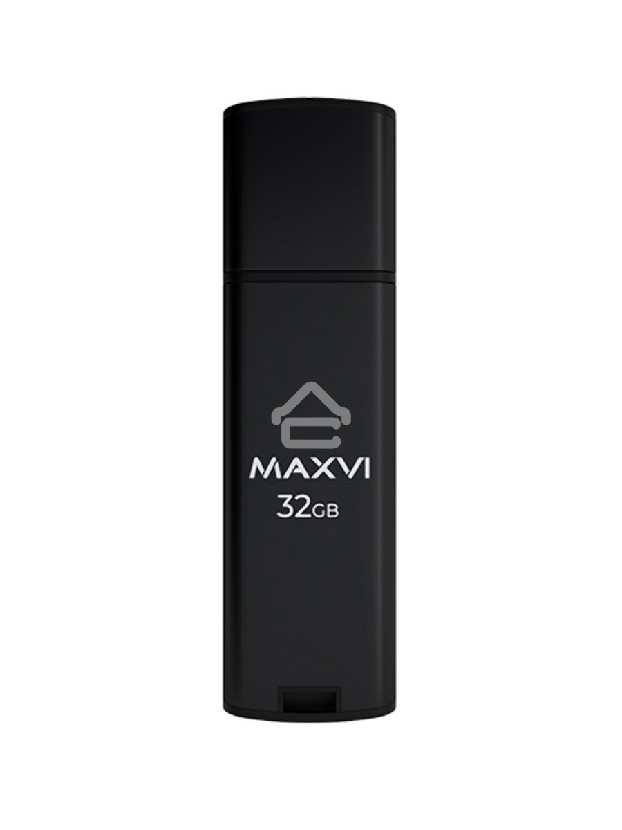 Флеш диск Maxvi MP2 32GB USB 2.0 black, монолит с колпачком, ABS пластик + металл