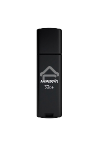 Флеш диск Maxvi MP2 32GB USB 2.0 black, монолит с колпачком, ABS пластик + металл
