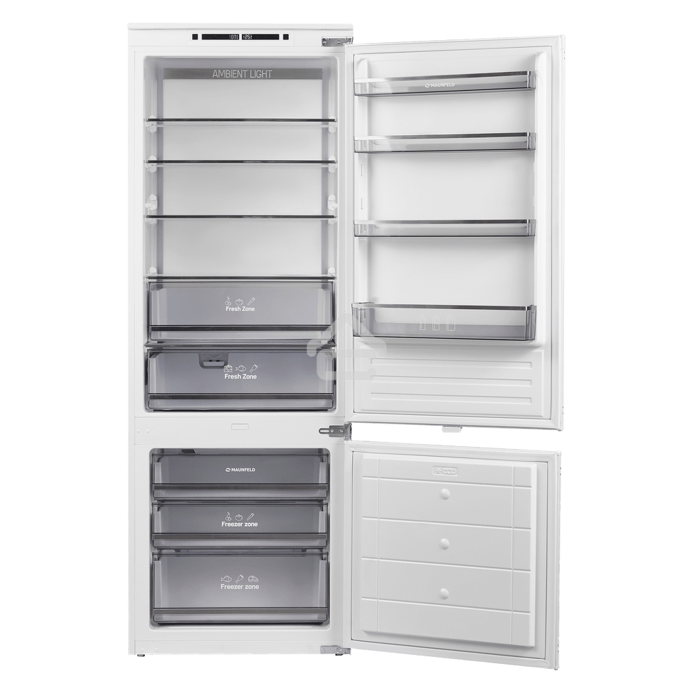 Встраиваемый холодильник Maunfeld MBF193NFW1GR Inverter белый двухкамерный 257/84 л морозилка снизу, No Frost