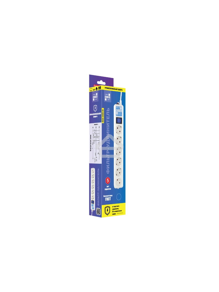 Фильтр-удлинитель  PC PRO, 3м, 6р, бел. 16А, SPL6-16-P-3M