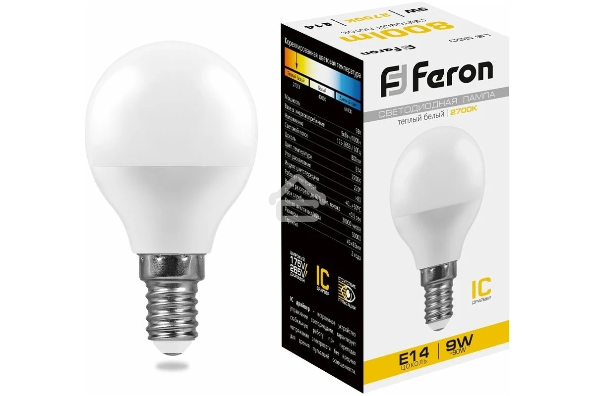 Лампа светодиодная Feron LB-550 9W 230V E14 2700K G45
