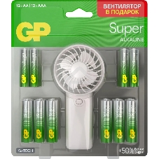 Батарея GP Super 15A/24A/FANWETA21-2CRSBC24 AA/AAA (промо:Вентилятор в подарок) (24шт) блистер