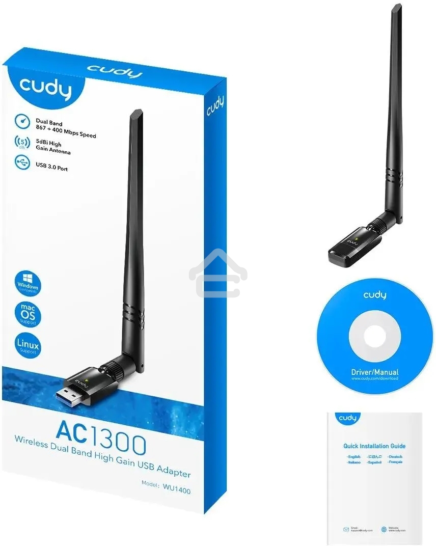 Сетевой адаптер Wi-Fi Cudy WU1400 AC1300 USB 3.0 (ант.внеш.несъем.) 1ант.