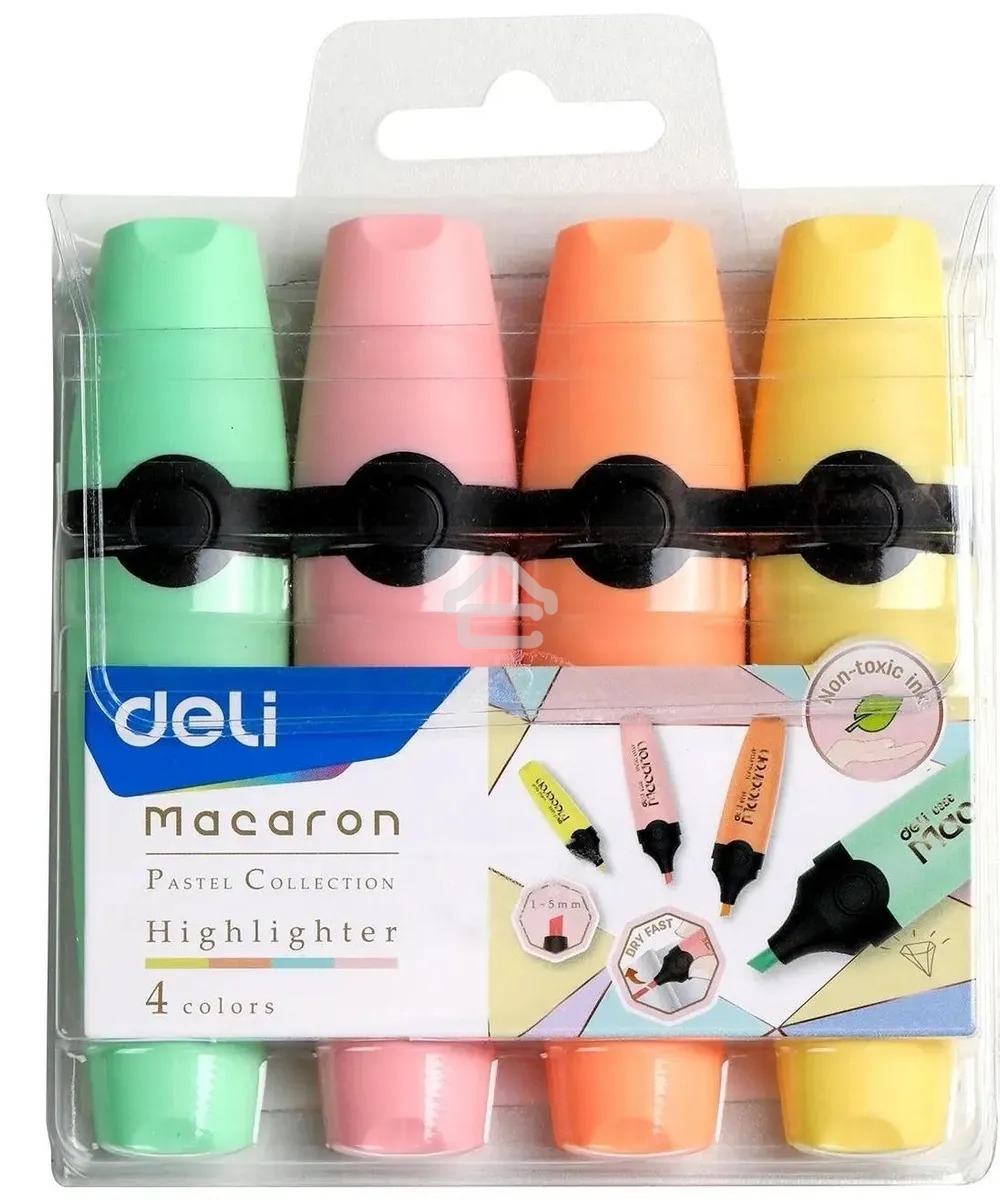 Набор текстовыделителей Deli EU356-MT Macaron, скошенный пишущий наконечник, 4 цвета,