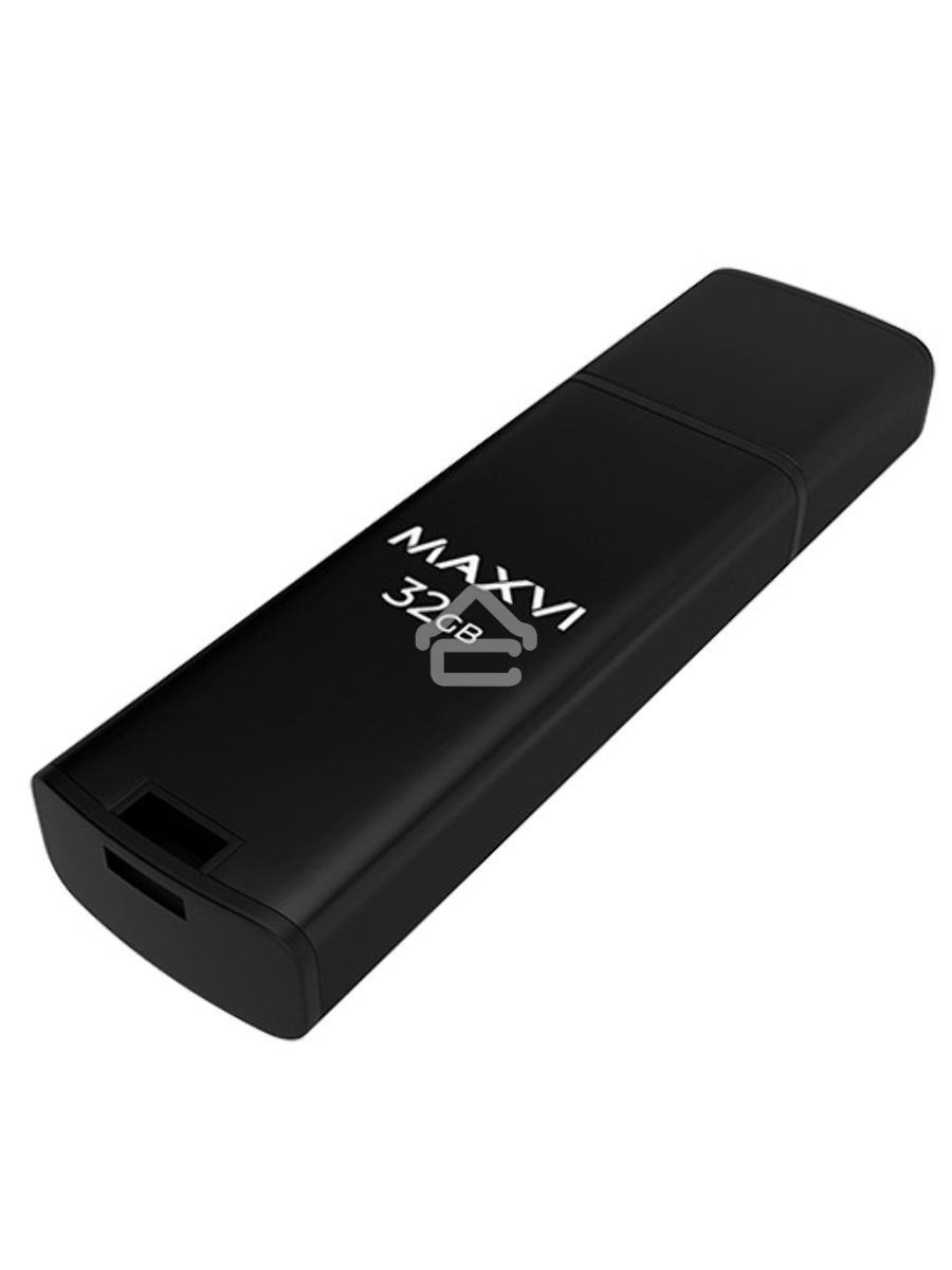 Флеш диск Maxvi MP2 32GB USB 2.0 black, монолит с колпачком, ABS пластик + металл
