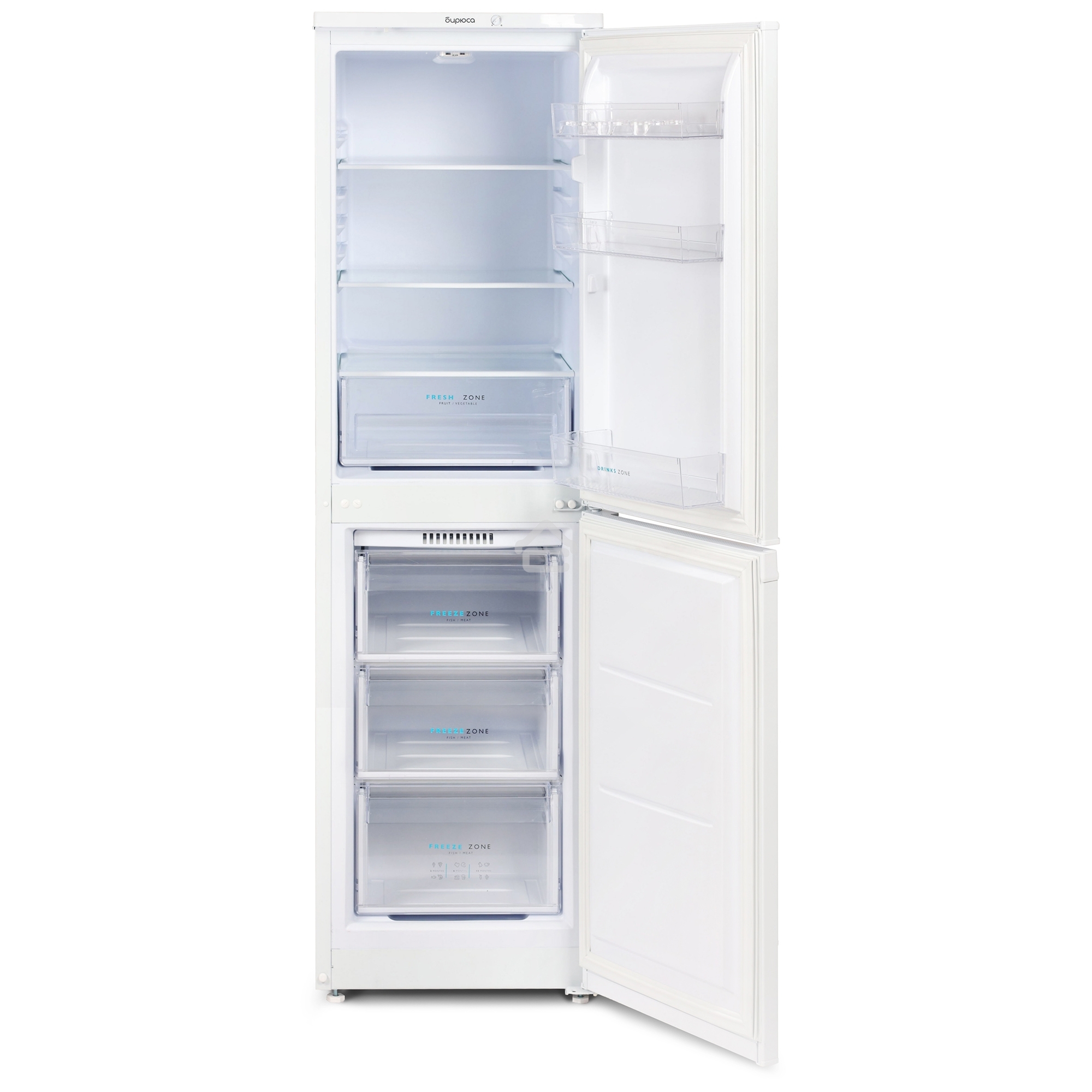 Холодильник Бирюса 420 белый двухкамерный 125/80л морозилка снизу