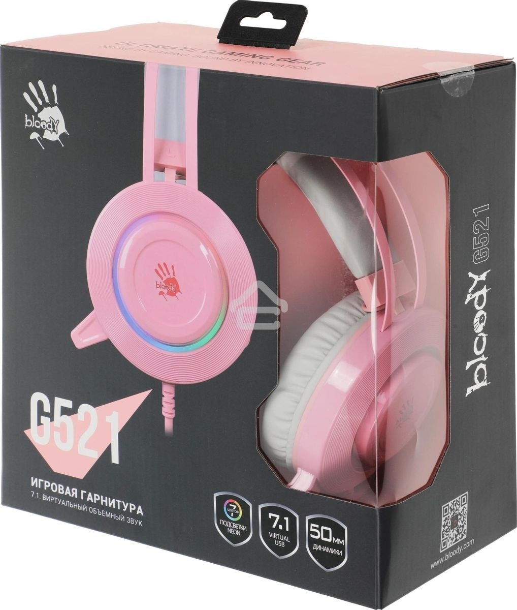 Гарнитура проводная с микрофоном A4 Bloody G521 розовый 2.3м мониторные USB оголовье (G521 (PINK))