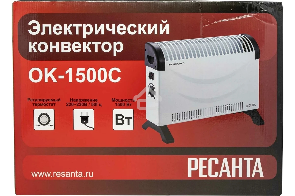 Конвектор электрический Ресанта ОК-1500С белый, 1500 Вт, 20 м2, термостат