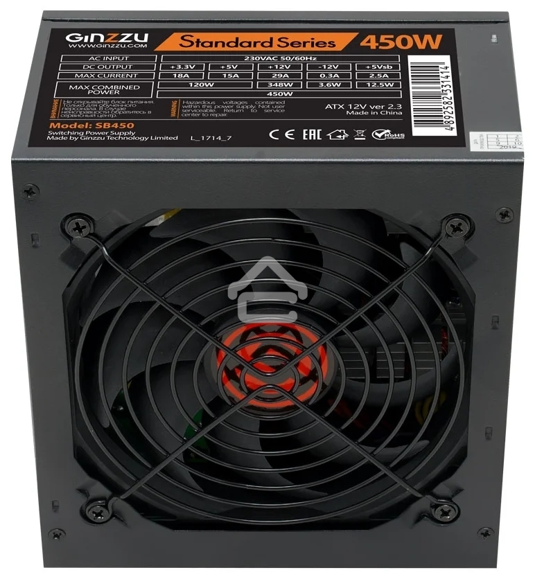 Блок питания Ginzzu SB450, 450Вт, 120мм, черный