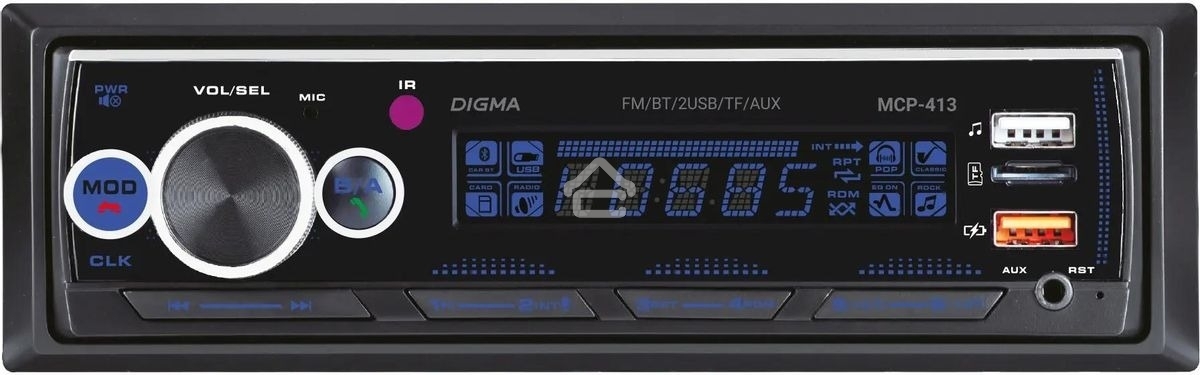 Автомагнитола Digma MCP-413 1DIN 4x45Вт v5.0 USB 2.0 AUX 4 ПДУ