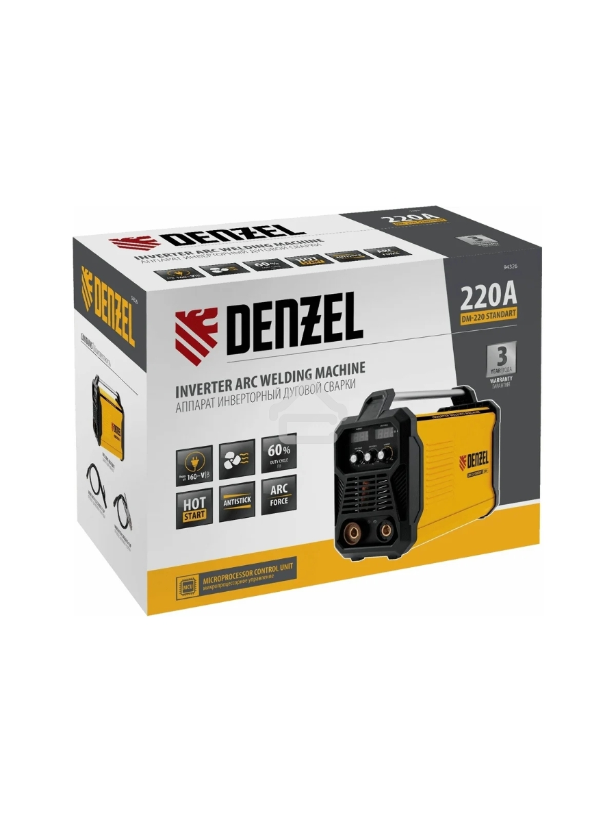 Аппарат инвертор. дуговой сварки DM-220 Standart, 220 А, ПВ 60% Denzel