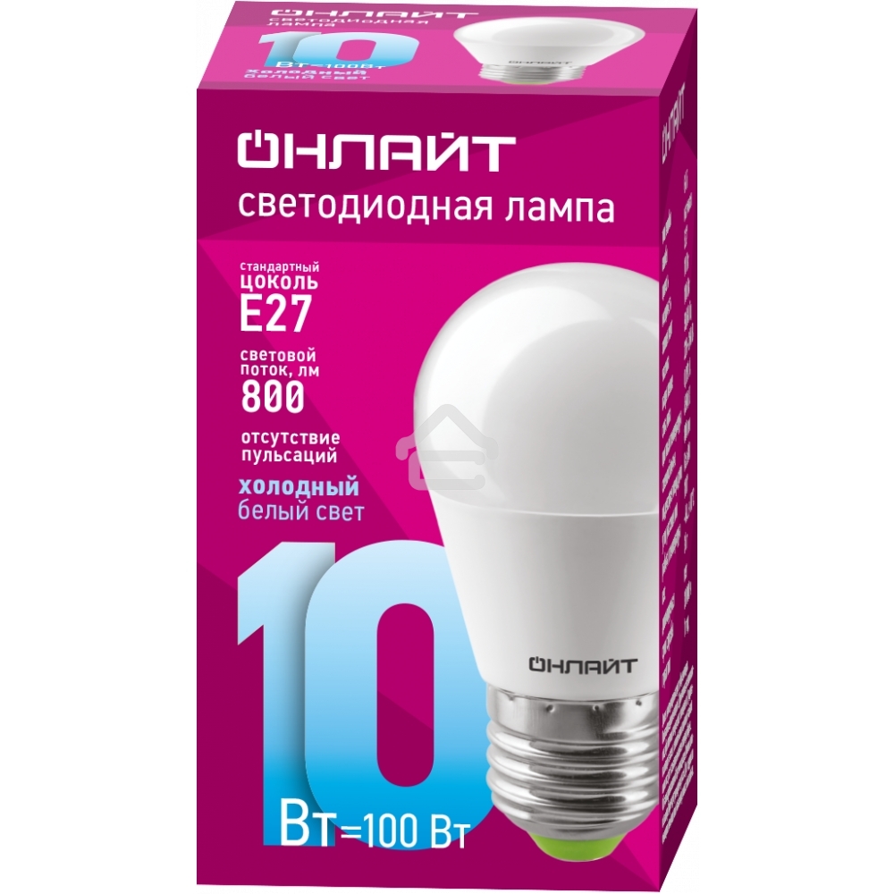 Лампа светодиодная ОНЛАЙТ 61970 OLL-G45-10-230-6.5K-E27