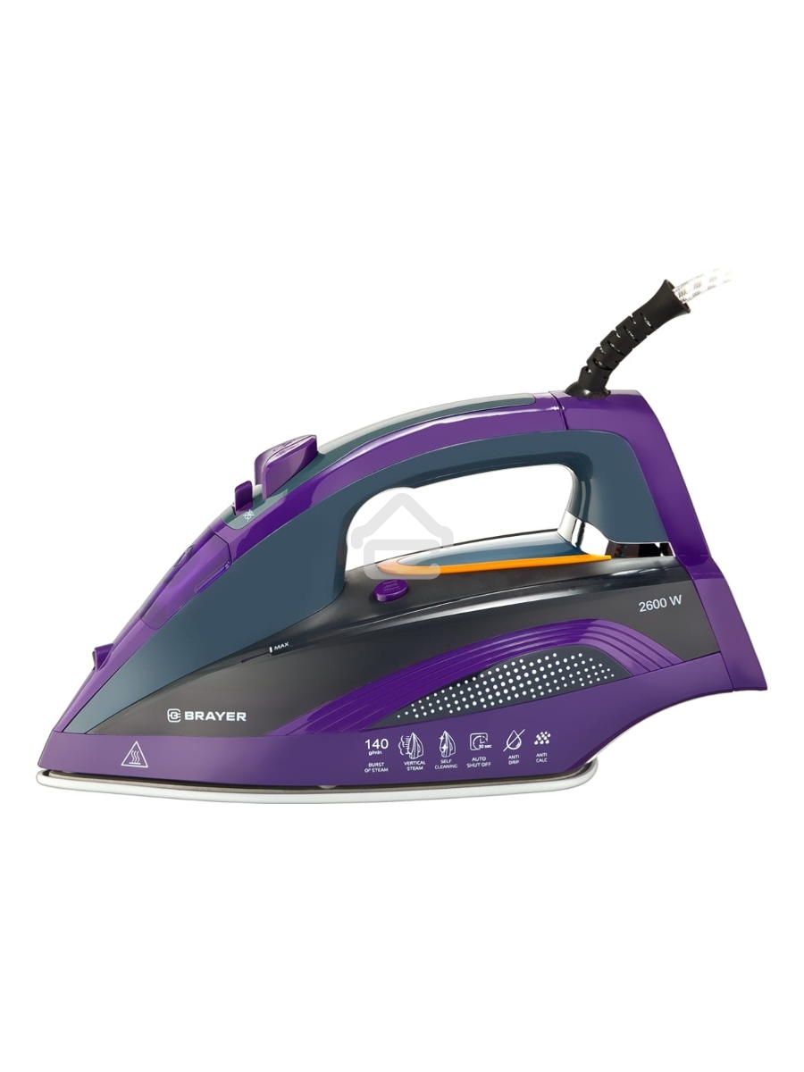 Утюг BRAYER, 2600 Вт, керамическое покрытие, автоотключение, Пар 140 г/м, One temp, антикапля, спрей, самоотчистка