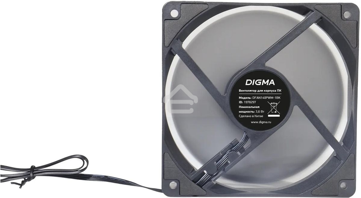 Вентилятор для корпуса Digma DFAN140PWM-1BK черный, 140 мм, 1500 об/мин, 28 дБ, 4 pin