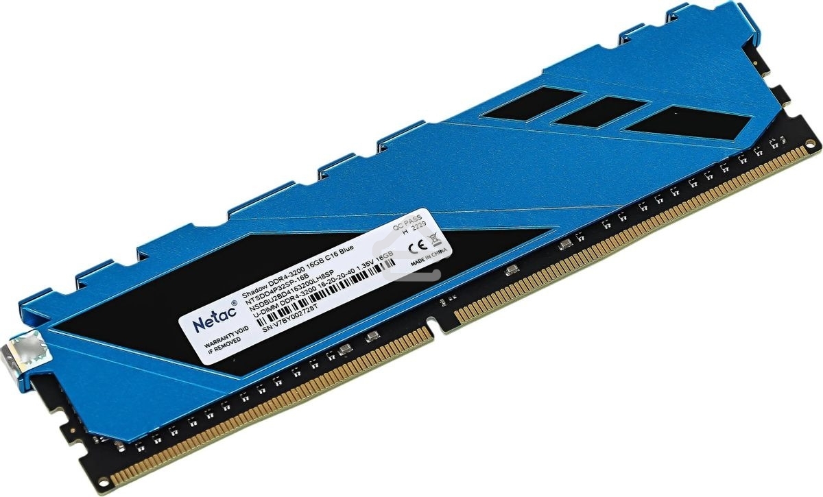 Оперативная память NETAC Shadow, DDR4, 16GB (1x16GB), 3200MHz, CL16, DIMM, с радиаторами, синий