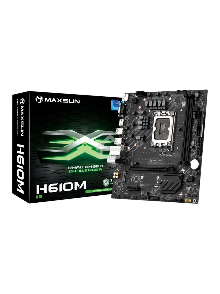 Материнская плата Maxsun Maxsun H610M, LGA 1700, Intel H610, 2xDDR4, 1xM.2, 3xSATA, 1xPCIe 4.0 x16, 1xPCIe x1, 1xHDMI, 1xDP, 1xVGA, 1x 1Gb LAN, 4xUSB 2.0, 2xUSB 3.2 Gen 1, 5.1, mATX