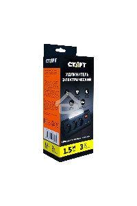 Удлинитель сетевой СТАРТ S 3x1 ZDV 2USB-- 12, 3 розетки, до 16А, 2xUSB, 1.5м, с заземлением, кнопка включения, функцией ночника, защитными шторками от детей, белый