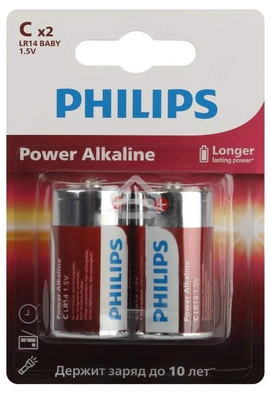 Элемент питания алкалиновый C/LR14 1.5В Power (блист. 2шт) Philips Б0062687